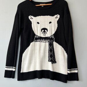 Joseph A Polar Bear Sweater Medium Black White Knit Pullover Winter Holiday